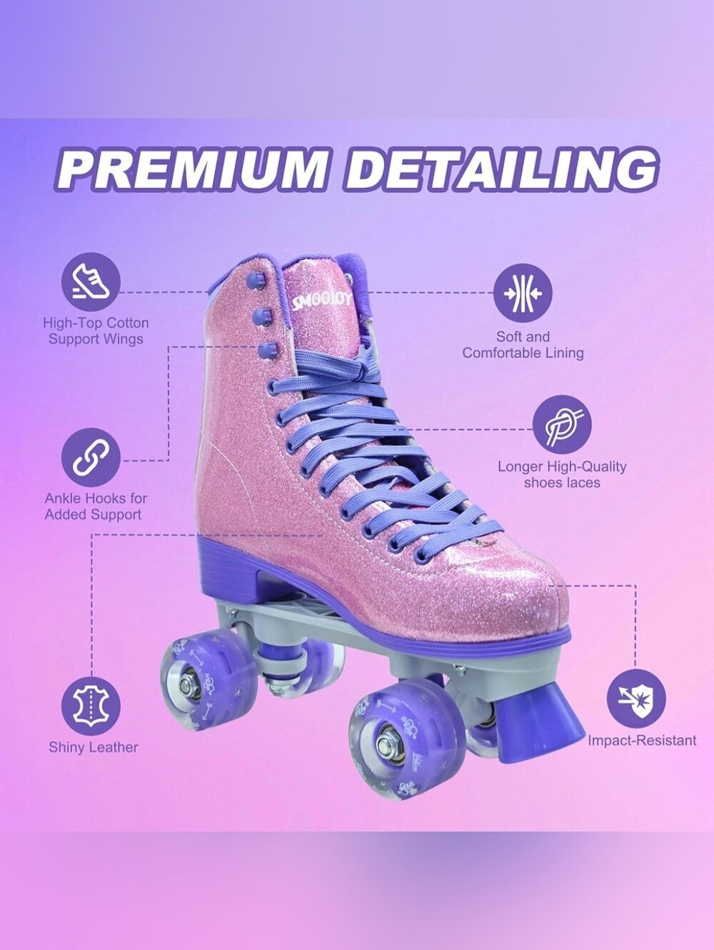 NEW Wellwon Pink Purple Light Up Glitter Roller Skates Womans Sz 5 Kids 4Y - Picture 7 of 8
